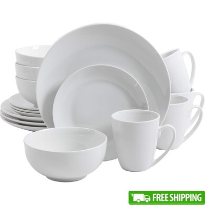 Porcelain Dinnerware Set Service 4 16pcs Chip Scratch Resistant White Coupe New