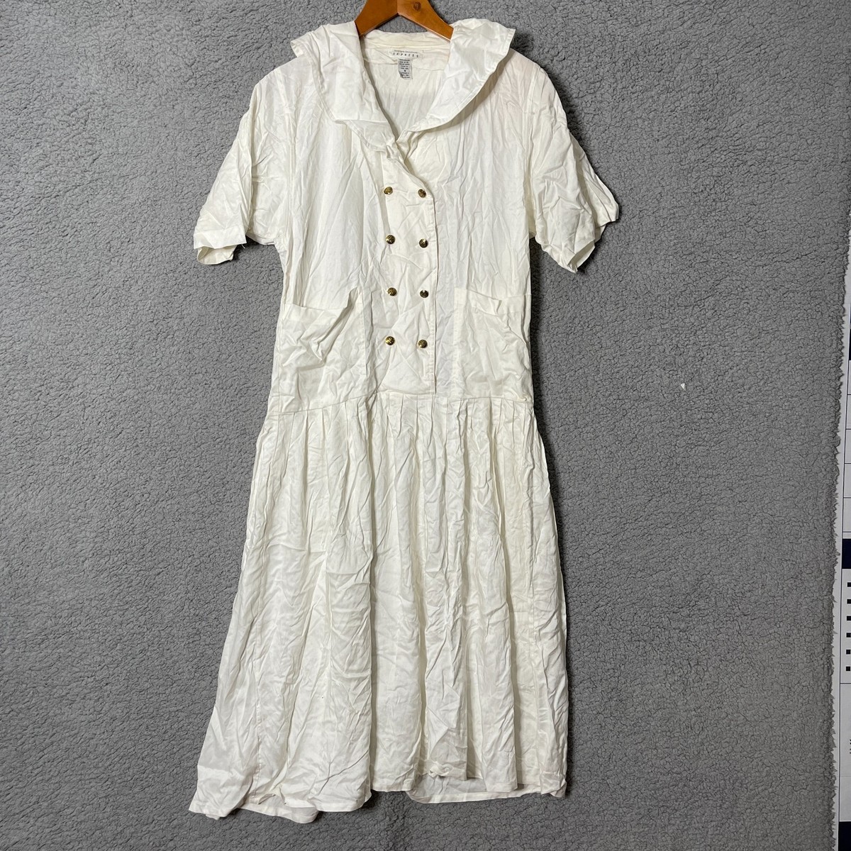 Vintage Compagnie Internationale Express Collared Short Sleeve White Dress Sz M
