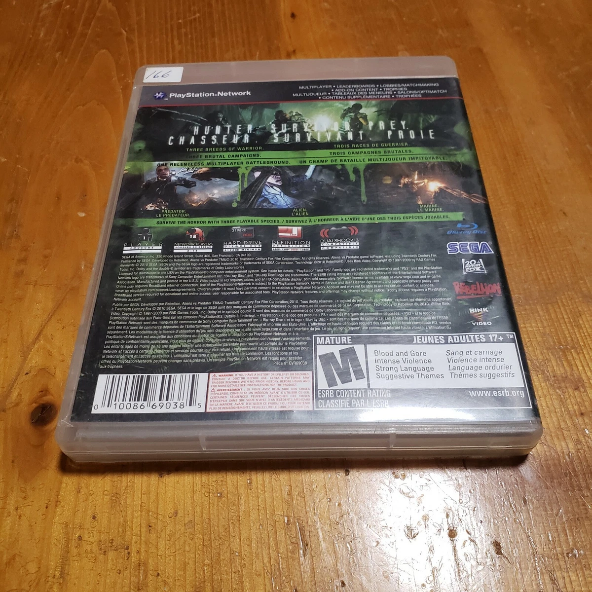 PS3 Video Game Aliens vs Predator Rebellion with Manual WORKS