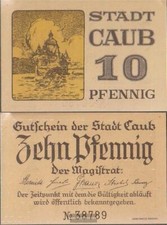 Caub Notgeld: 10 Pf Notgeld the City Caub bankfrisch 1921 10 Pfennig Caub