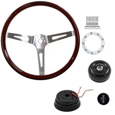 CJ Classics Steering Wheel Kit Walnut Wood Grain 15” 3-Bolt Running Horse Bla...