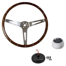 CJ Classics Steering Wheel Kit Wood Grain 14” 3-Bolt Slotted 3-Spoke Mustang ...