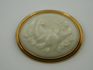 Authentic Lenox Porcelain Dove Design Brooch w/ Gold Plated Bezel