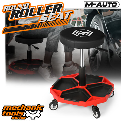 [ADJUSTABLE HEIGHT+TOOL TRAY]Roller Work Stool Garage Vehicle Repair Padded Seat