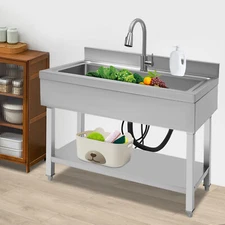 Commercial Stainless Steel Sink Single Bowl Kitchen Sink Utility Sink w/ Faucet