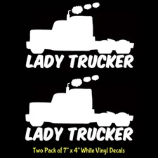 Lady Trucker Two Pack 7" White Vinyl Decals Car Truck Van Windows