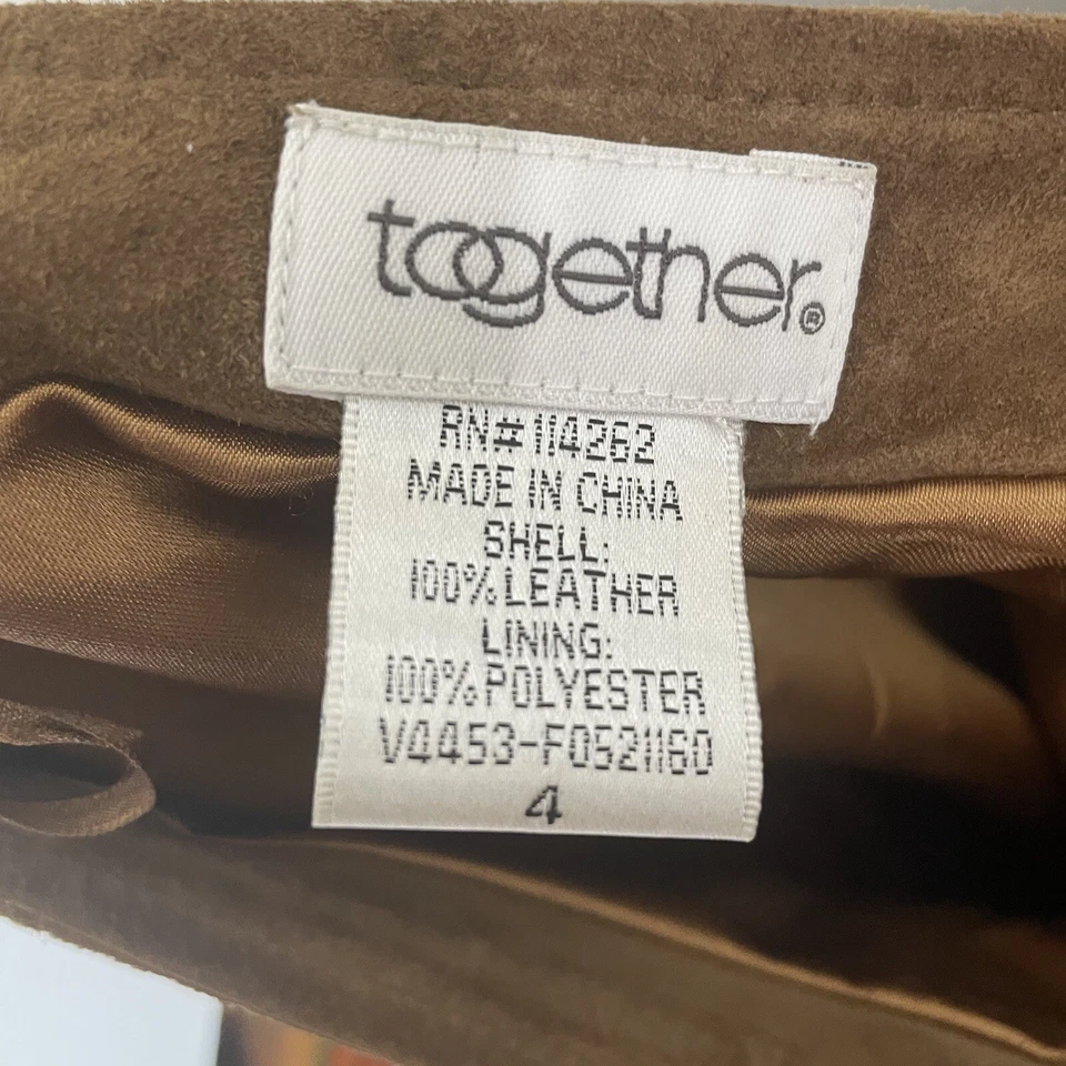 Falda de Cuero Gamuza Flecos Bordada Marrón Boho Western Hippie Festival Talla 4 Foto 4 de 4