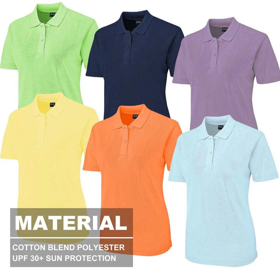 Ladies Plain Polo Shirt, Solid Colour Cotton Blend, UPF 30+ Sun Protection - image 3 of 4