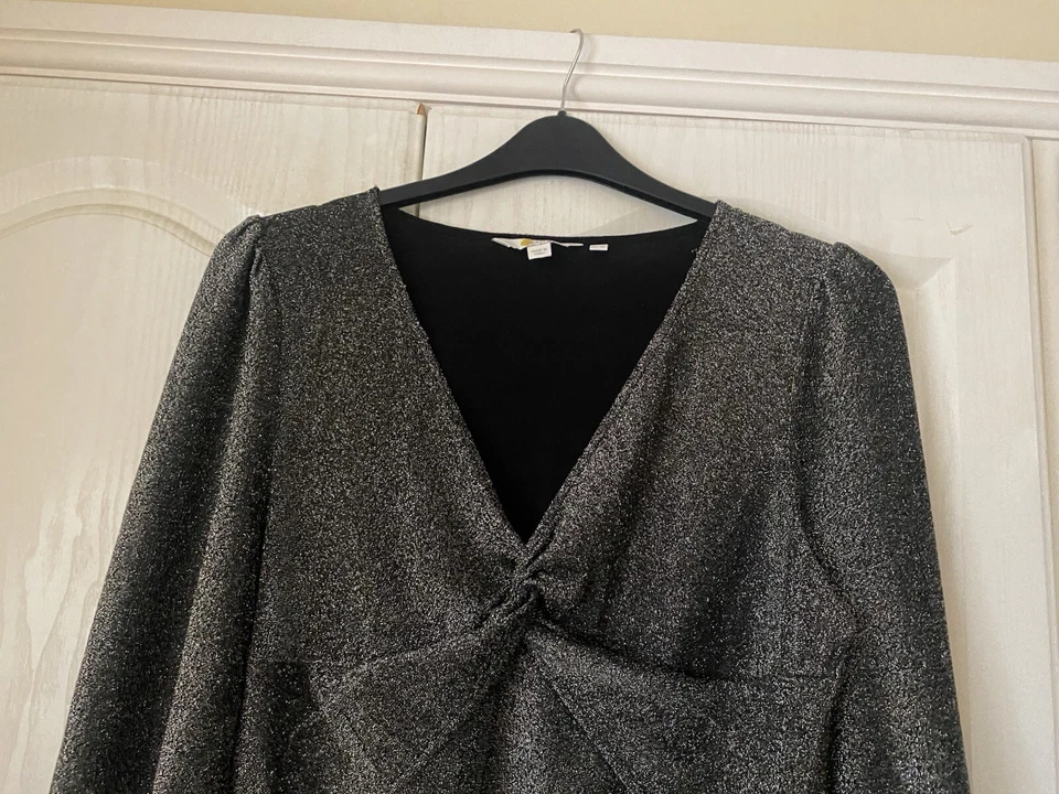 BODEN Twist Front Jersey Sparkle Top UK 18 Black Silver Glitter New - Image 4 of 4