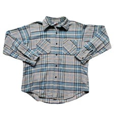 Vintage 60/70s JC Penney Big Mac Plaid Flannel Long Sleeve Sz L Blue Yellow USA