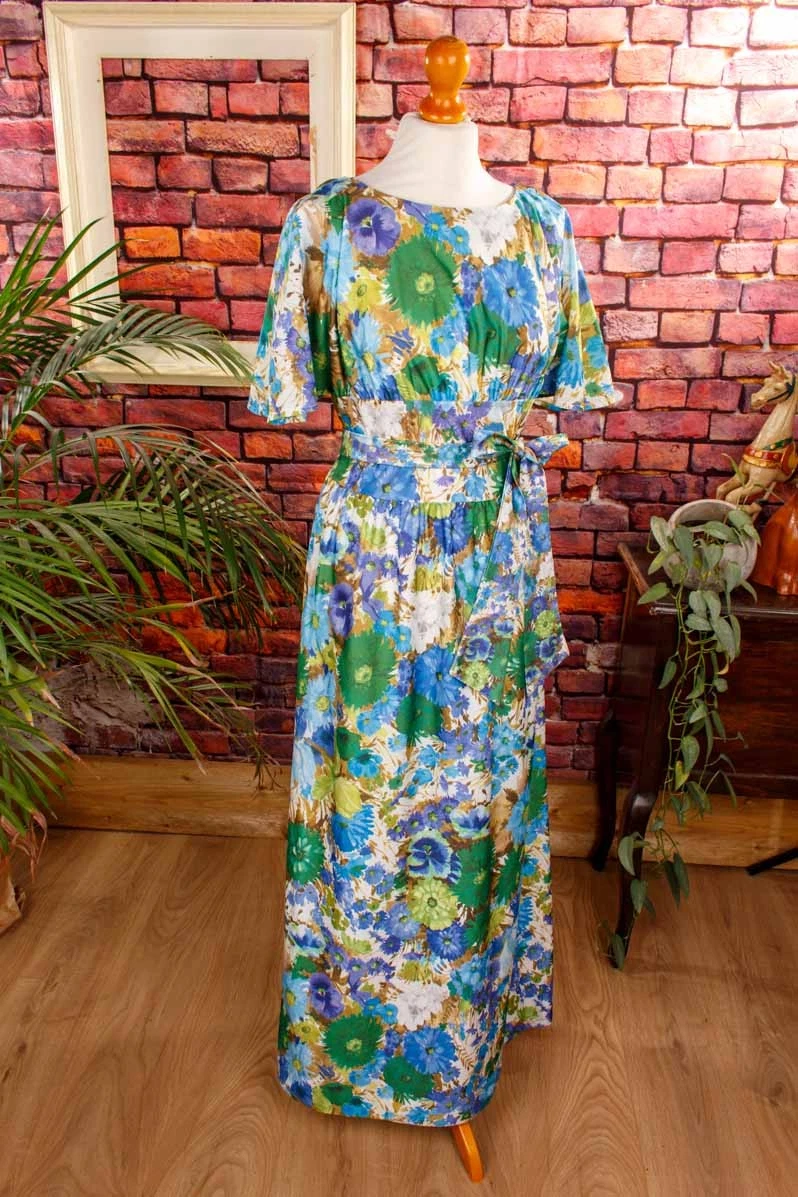Robe De Chambre Vintage Années 70 Bleu Ciel Et Or - Marque Gemma, Taille 38
