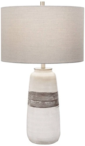 Farmhouse Table Lamp 26 1/2" High Off White Brown Ceramic Round Shade Bedroom - Picture 2 of 6
