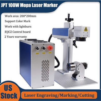 JPT 100W Mopa M7 Fiber Laser Marking 200*200mm Cutting Machine 80D Rotary axis