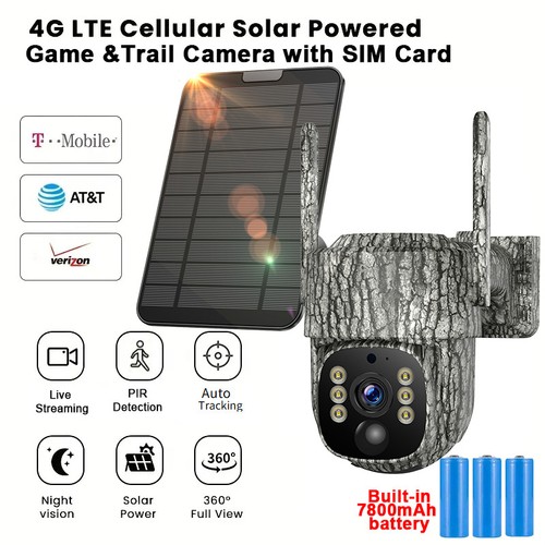 4G Solar Trail Camera Outdoor Security 2.5K PTZ Live View Cellular Hunting Cam - Picture 2 of 18