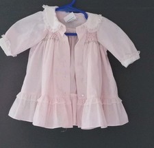 Vintage Pink Polly Flinders Hand Smocked Dress Size 0-6 months toddler baby LS