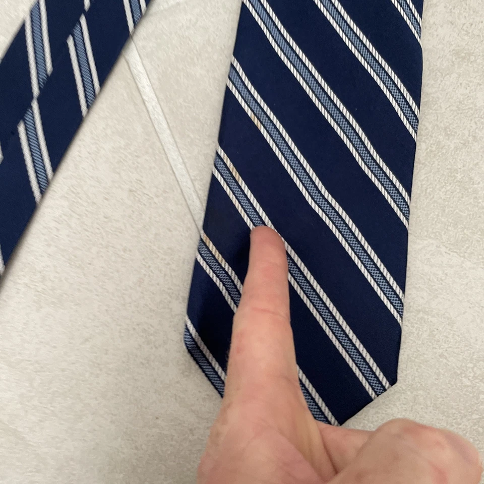 Birmania Bibas Hombres Corbata Azul Rayas Clásico Diseñador Talla Única Seda Foto 3 de 4