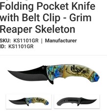 4.75" Pocket Knife with Belt Clip - Grim Reaper Skeleton New