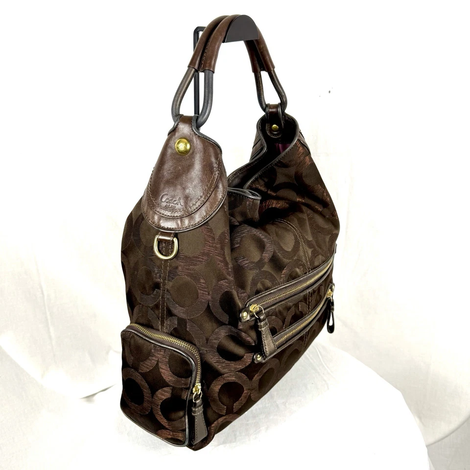 Coach Cambridge Op Art Handbag Tote XL Brown Satchel Y2K LTD Edition Authentic - Image 4 of 4