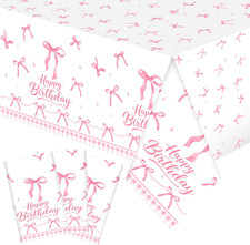 3Pcs Pink Bow Table Cloth Rectangle Table Party Supplies Bow Theme Disposable Pl