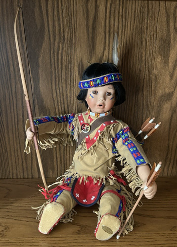 Little Buffalo Hunter Porcelain Doll Karen Scott Danbury Mint Native American