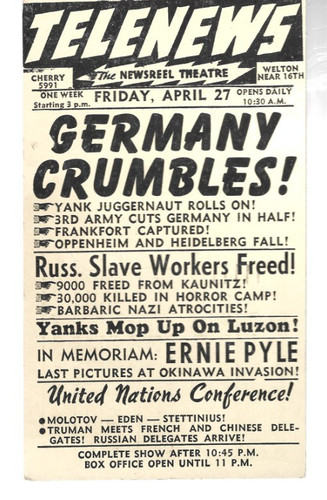 Germany Crumbles! Newsreel Theater Postcard, April 1945 / Telenews Denver, CO