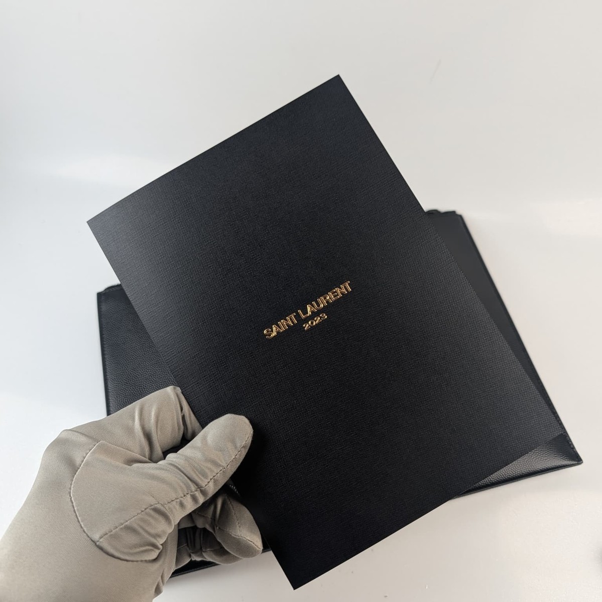 Authentic Saint Laurent Grain de Poudre Leather Zipped Tablet