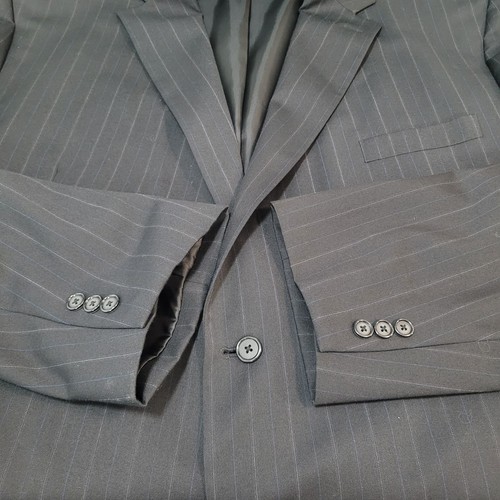 Henry Grethel Black Wool Blend Striped The Perfect Fit 2 Button Blazer Size 56R - Picture 7 of 15