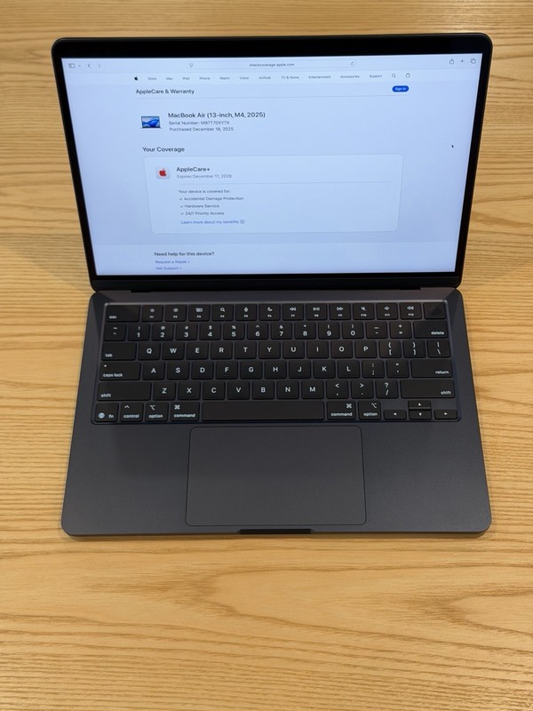 MacBook Air 2025 13-inch M4 16GB RAM 256GB 100% Battery- MW123LL/A  Apple Care +