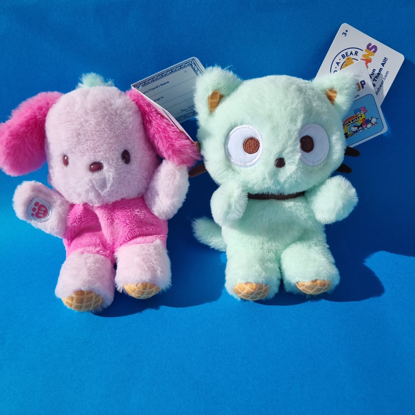 Build A Bear Mint Chocolate Chip Chococat & Strawberry Ice Cream Pochacco Brandneu mit Etikett