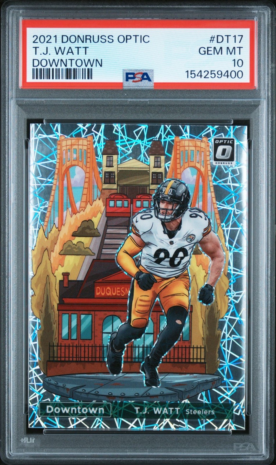 PSA 10 T.J. Watt 2021 Donruss Optic Downtown Gem Mint SSP Pittsburgh Steelers