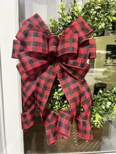 XL Handmade Large Christmas Buffalo Plaid Bow for Wreath Decor Red Black