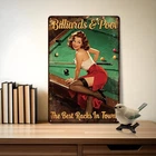 2D Flat,Vintage Billiard Lady Tin Metal Signs Home Décor 8x12 Billiard and Pool