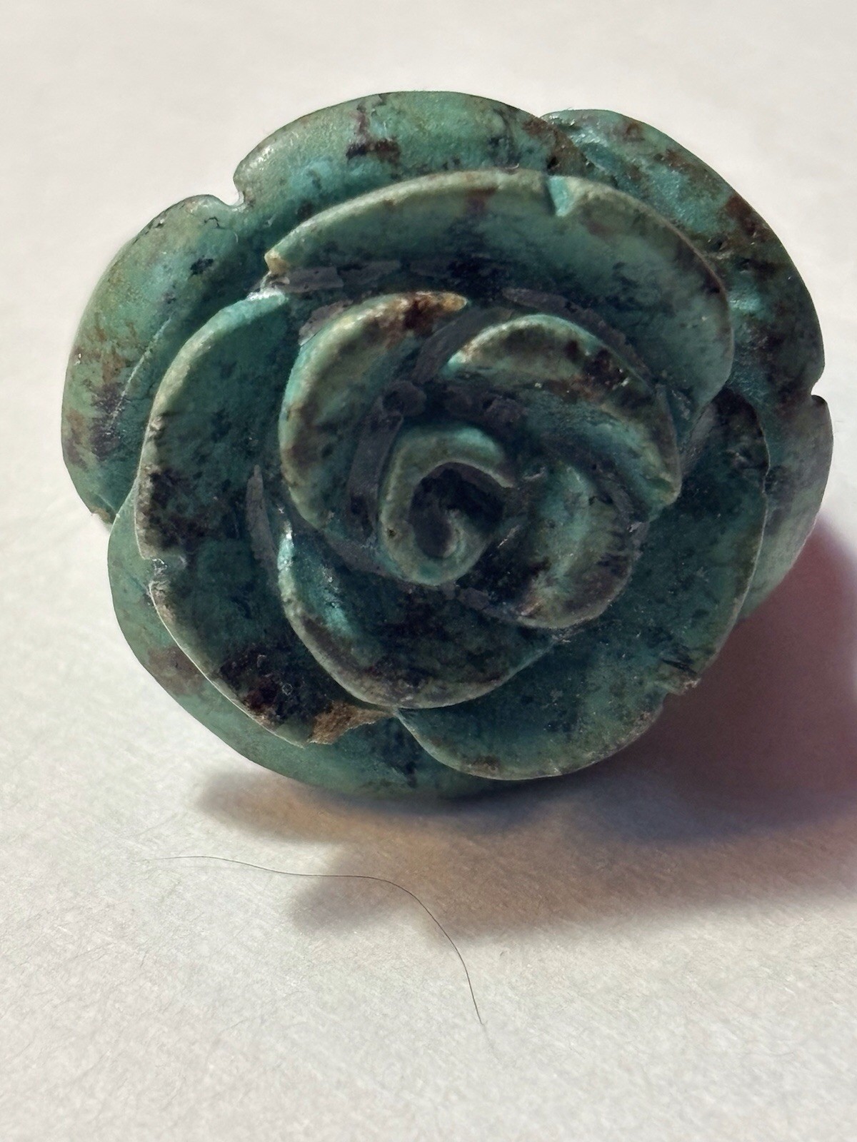 Big Bold Solid Carved Turquoise Rose Ring Size 8 - image 3
