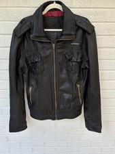 Superdry Jacket Mens Xtra Large Black Ryan Leather Biker Racer Motorcycle Cafe