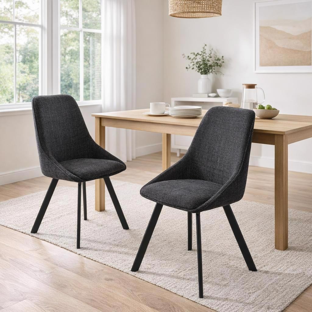 FWStyle - Dining Chair - Myla - Set of 2 - Chenille - Black - Image 2