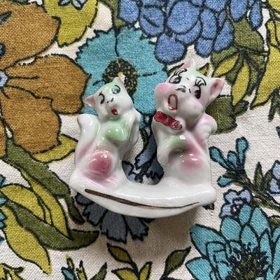 Vintage Rocking Figurine Cats Squirrels Teeter Totter Made in Japan Ceramic