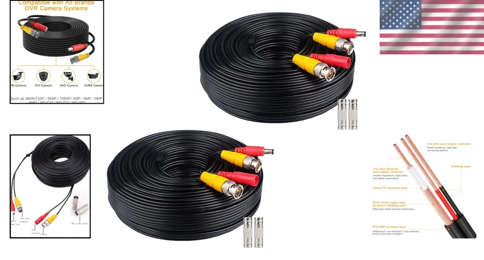 2x200ft BNC CCTV Cable for 5MP HD Surveillance - Image 2 of 4