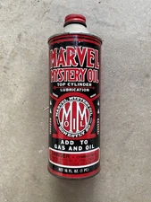 Vintage MARVEL MYSTERY OIL 16 FL oz/ 1 Pint Metal Cone Top Can Top Cylinder Lube