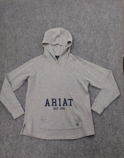 Ariat Hoodie Sweater Women XL Gray Pockets Hooded Spellout Western logo Pullover