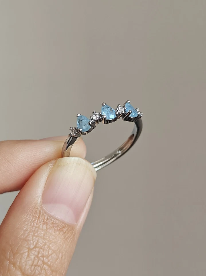 Aquamarine pear cut half eternity  Adjustable silver  Plated Ring - Image 2 of 4