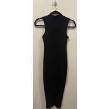 ZARA Ribbed Sleeveless Midi Black Dress Size S