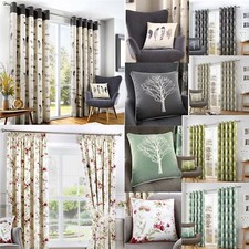 Modern Fusion Abstract Floral Print Ready Made Lined Eyelet Curtains or Cushions