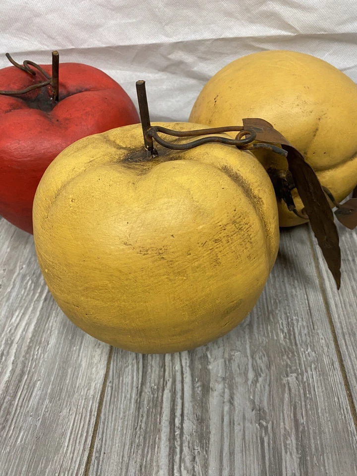 Juego de 3 piezas de hoja de metal de fruta arte cerámica grande de 6" manzana pera hecha en México rojo Foto 4 de 4