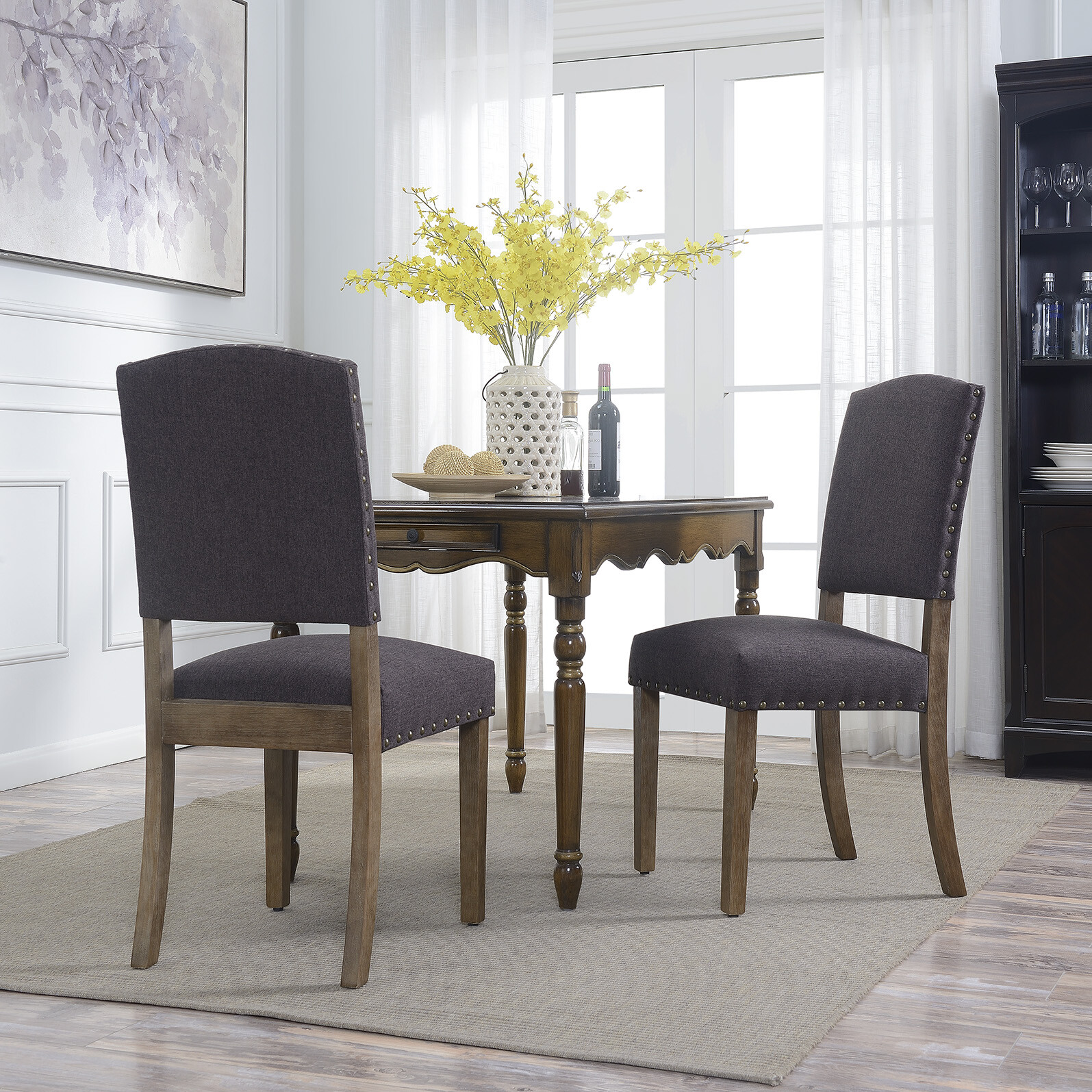 Dark Grey Modern Upholstered Dining Chair Parsons Set Of 2 For Sale Online