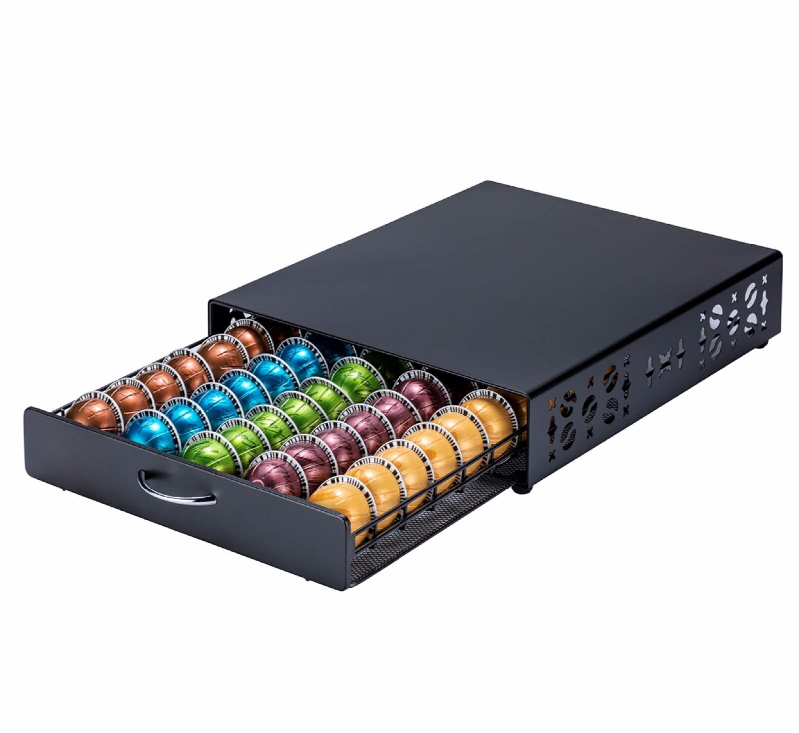 ZCDCP Black Metal Nespresso Vertuo Pod Holder Storage Drawer Coffee Organizer