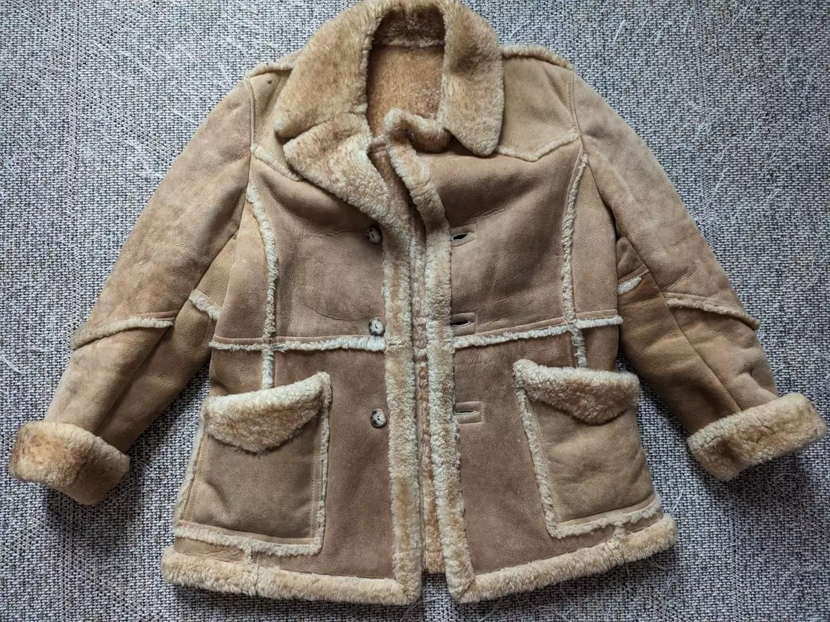 vintage SHEARLING coat SHEEPSKIN rancher jacket 44 brown WILSONS western