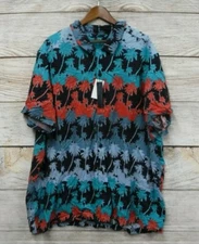 Perry Ellis Shirt Mens B&T Size 2X (59" Chest) Eclipse Palm Tree Button Down New