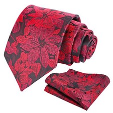 Mens 3.35inches Large Floral Pattern Necktie and Printed Pocket Square Set Bu...