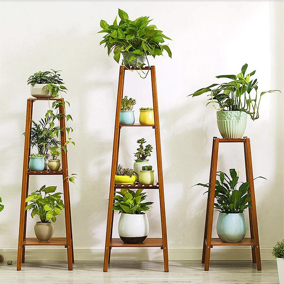 Braun Blumenhocker Eckig Blumenständer Blumensäule Modern Säule aus Bambus 2/3  - Bild 1 von 4