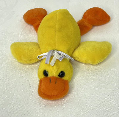 Vintage A & A Plush 1992 Duck Stuffed Animal Laying Down Yellow Orange Easter